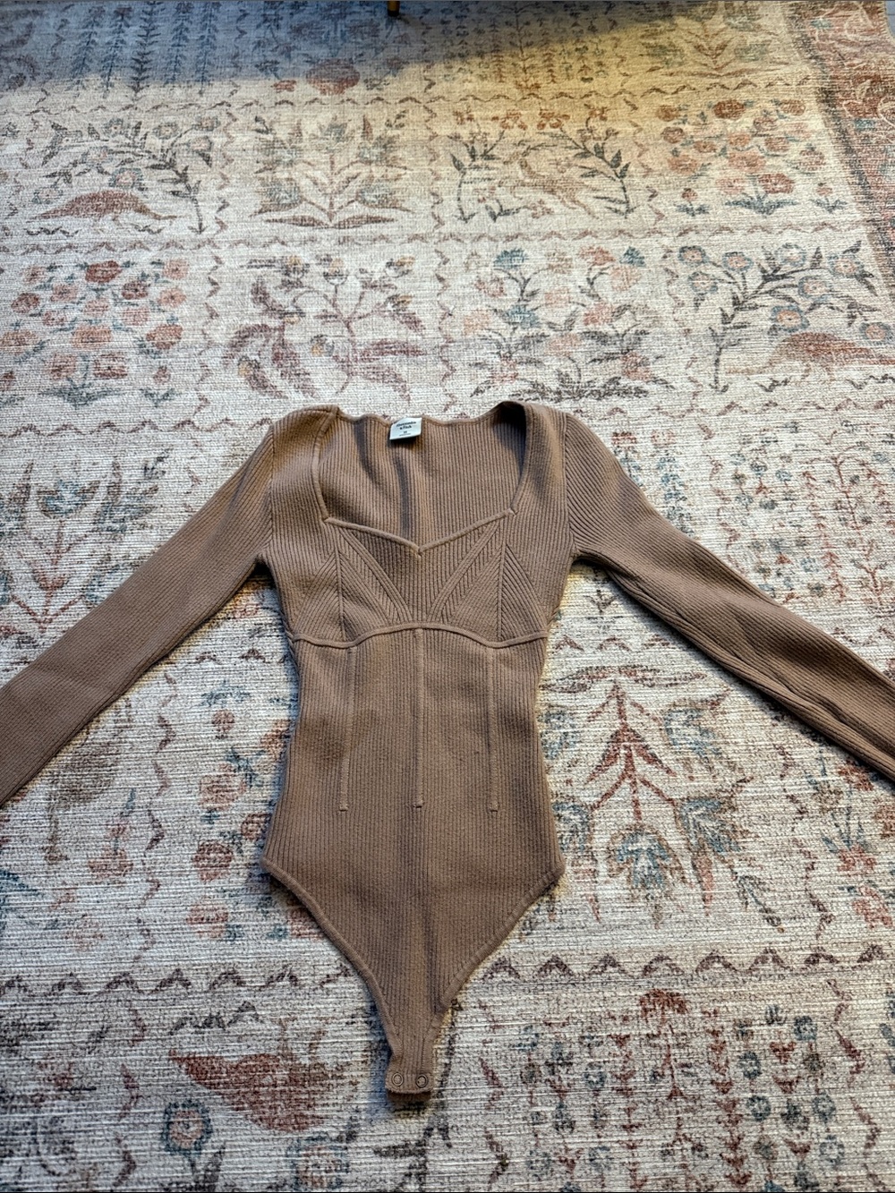 Abercrombie & Fitch Brown Ribbed V-Neck Bodysuit Sweater